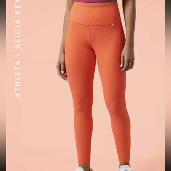 ATHLETA X Alicia Keys ELATION Jewel Orange Ribbed Tights - Picture 4 of 7